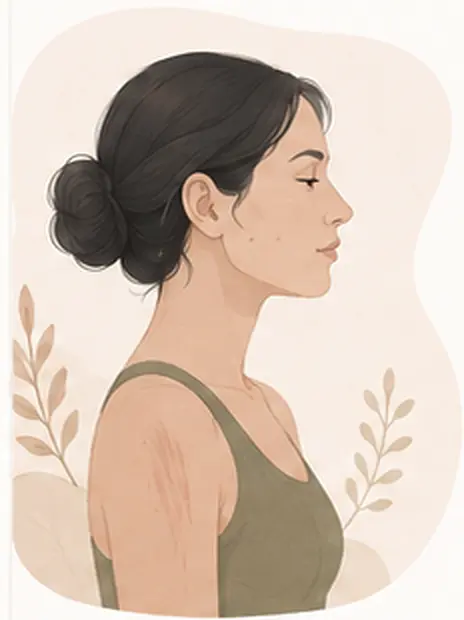 Illustration of a woman with acne and unwanted hair associated with PCOS