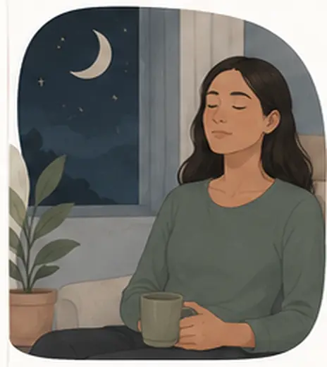 Illustration of a woman relaxing at night during hormonal sleep changes